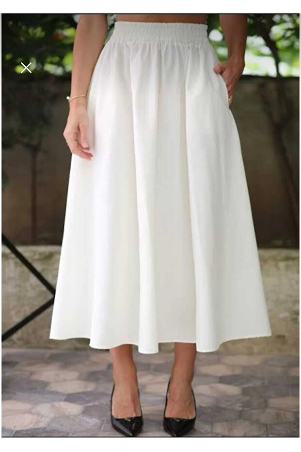 Poplin Standard Size Pocketed Long Skirt