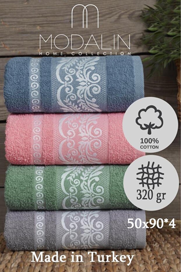 Patterned Towel Set Rona 4 Pieces 50X90 - 1