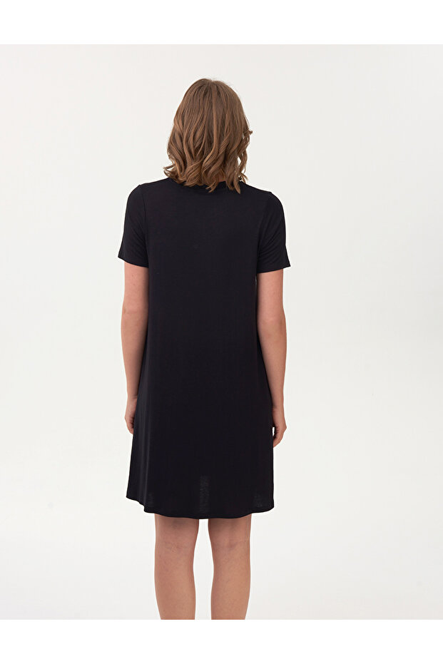 Kısa Kollu Mini Örme Elbise - 4