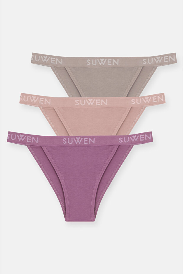 3'lü Pamuklu Lastikli Normal Bel Slip Külot - 1