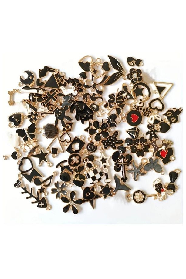 ( 30 X ADET ) 1 SET BLACK ENAMEL EVERYDAY MODEL 16 KOLYE UCU & KÜPE & BİLEKLİK AKSESUARLARI - 1
