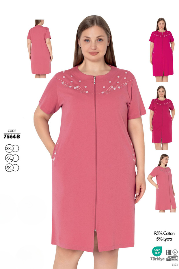 Women's Plus Size Cotton Lycra Zipper Dress / Dusty Rose - - B 7564