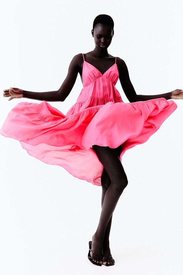 Katlı Maksi Elbise - 1