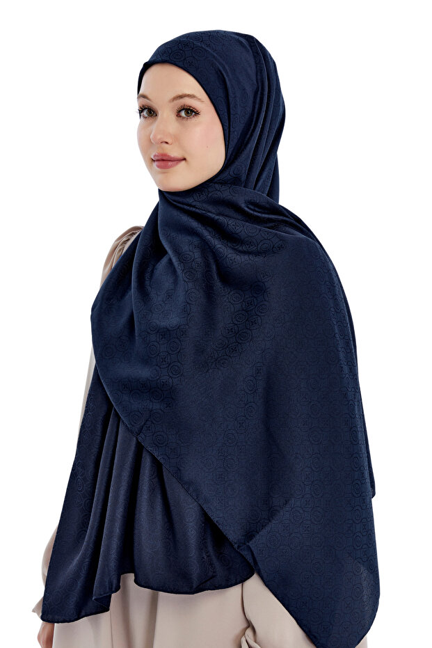 Monogram Star Pattern Shawl - Navy Blue - 3