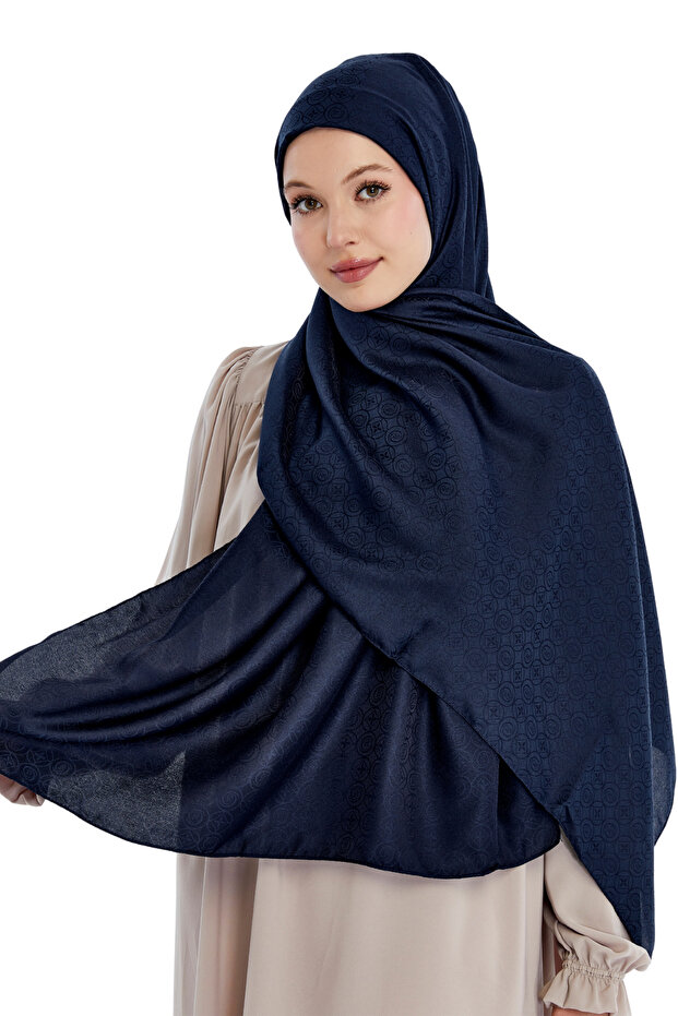Monogram Star Pattern Shawl - Navy Blue - 1