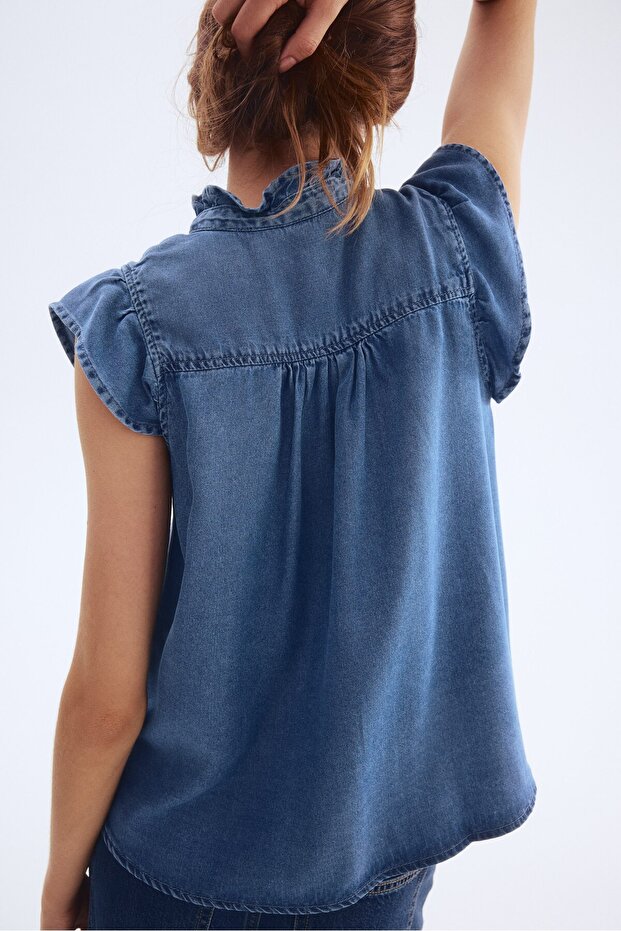 Fırfırlı Kot Bluz - 4