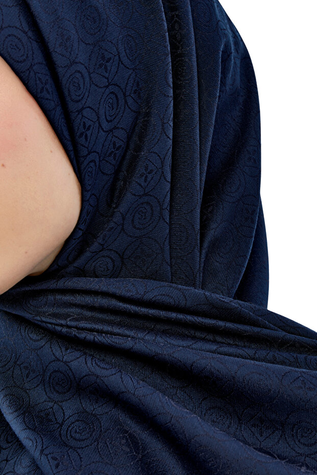 Monogram Star Pattern Shawl - Navy Blue - 5