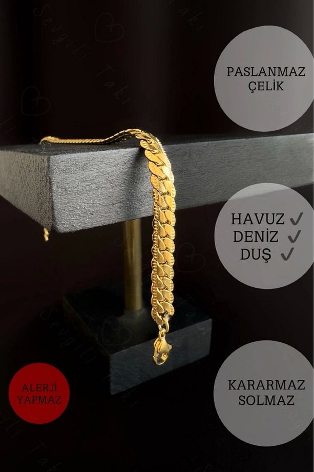 Yassı Model Snake Yılan Gold Çelik Zincir Çocuk Bileklik | MeToo Serisi - 3