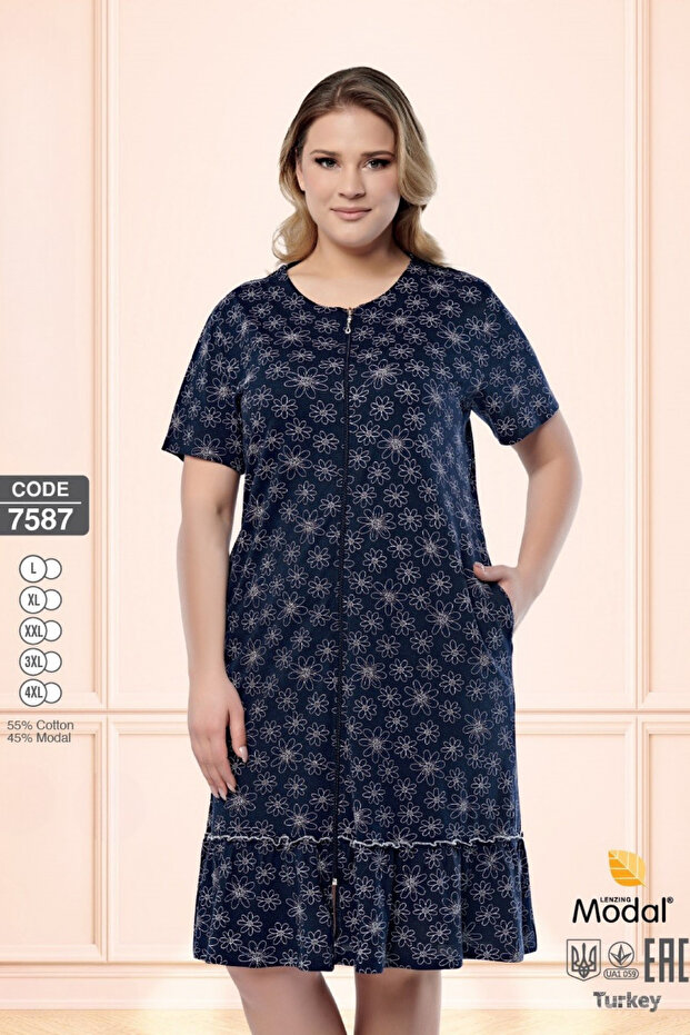 Women's Plus Size Cotton Modal Fabric Zipper Patterned Summer Dress