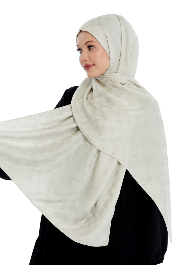 Monogram Checker Pattern Shawl -crem - 1