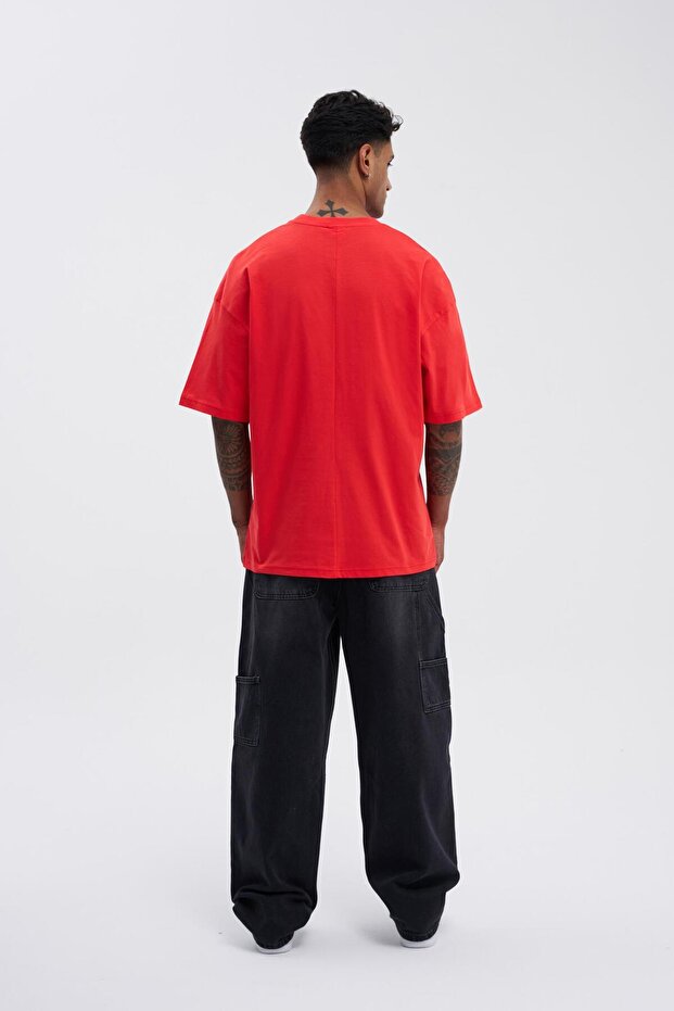 Erkek Basic Super Pamuklu Oversize Nar Tişört - 9