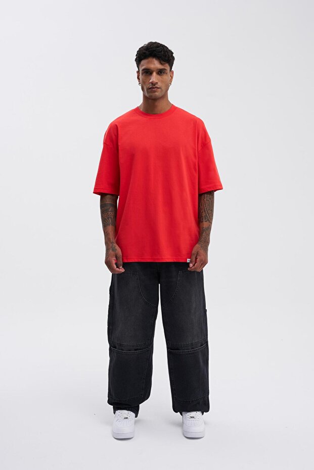 Erkek Basic Super Pamuklu Oversize Nar Tişört - 6