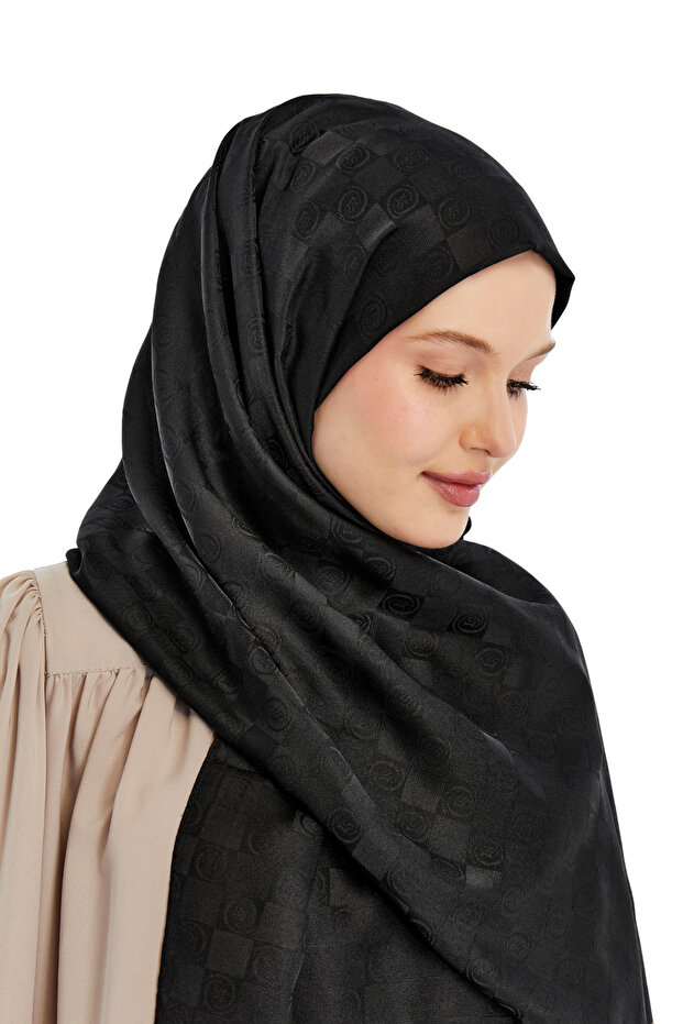 شال بنمط مونوغرام - أسود - 3