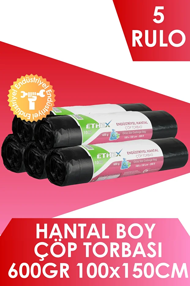 Endüstriyel Hantal Boy Çöp Torbası/poşeti (10 ADET 600GR 100 X 150CM 200LT SİYAH 5 RULO) - 1