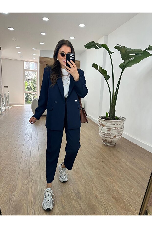 Lined trousers jacket set - gray
