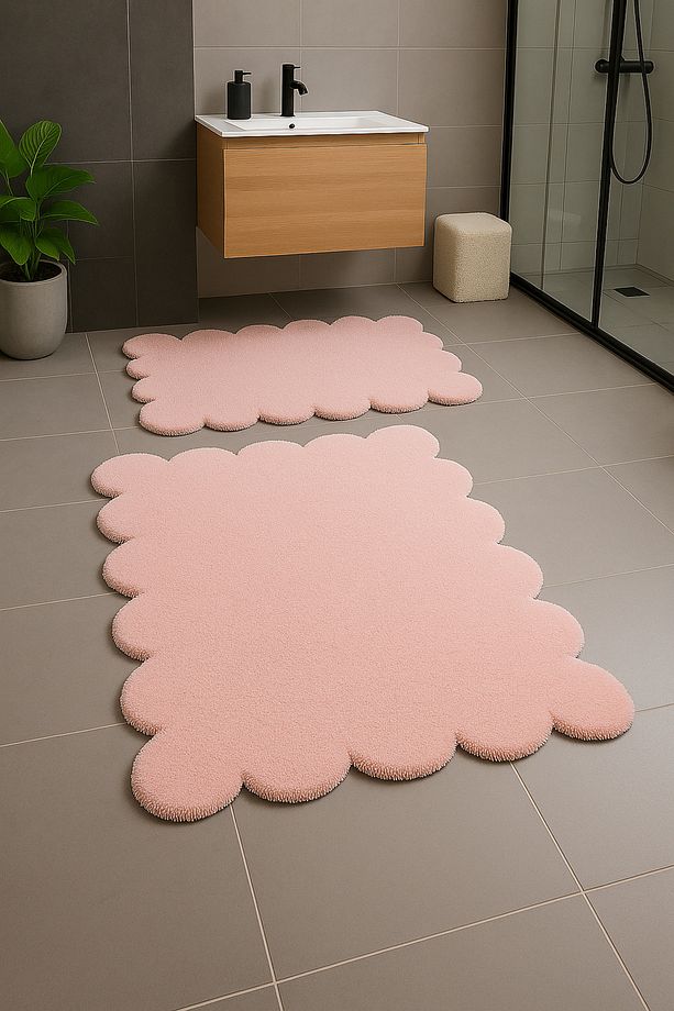 Banyo Paspası Düz Papatya Şekilli İkili Klozet Takımı 80x120 - 50x80 ,Yumuşak soft tuşeli - 1