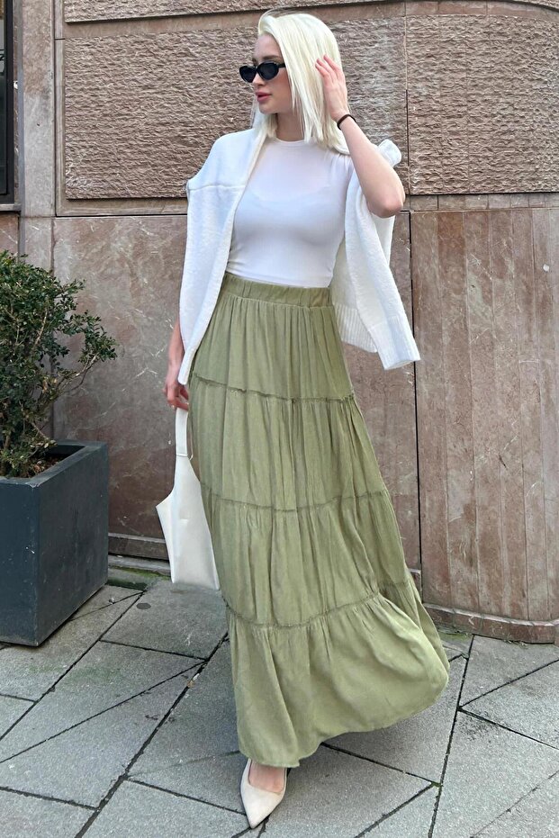 Yeşil Basic Uzun Pileli Etek SH159 - 3