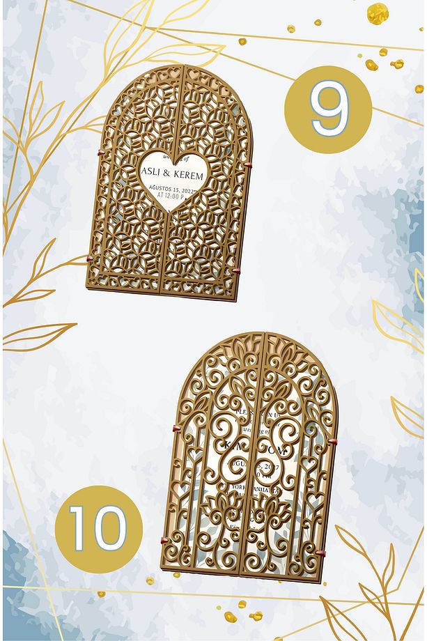 10’lu Ahşap Düğün Davetiyesi Çerçevesi | 15x20cm | 10 Farklı Desen | Nikah Hatırası Çerçeve - 8