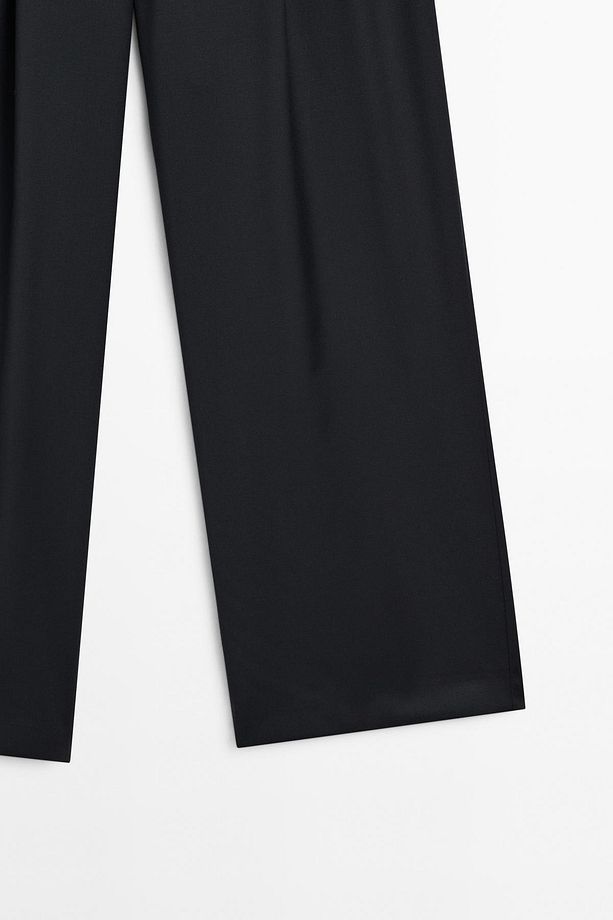%100 serin yün geniş paça pantolon - 7