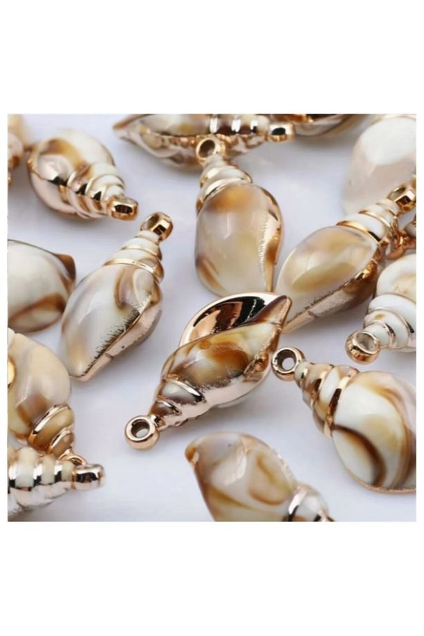 ( 10 X Adet ) 1 Set Gold Edge Deniz Kabuğu Süsü Bileklik & Küpe & Kolye - 1