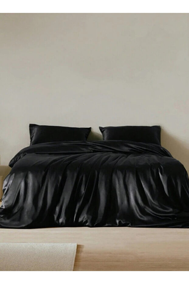 Silky Satin King Size 6Piece Bedding Set Black 220x240cm.