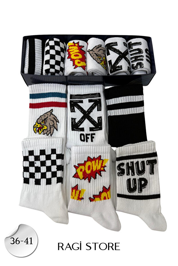 6 Pack Mixed Pattern Unisex College Socks