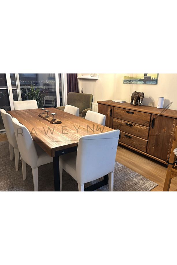 Raweyn Doğal Ahşap Yemek Masası-70-140-76 Cm-kare Profil Ayak - 3