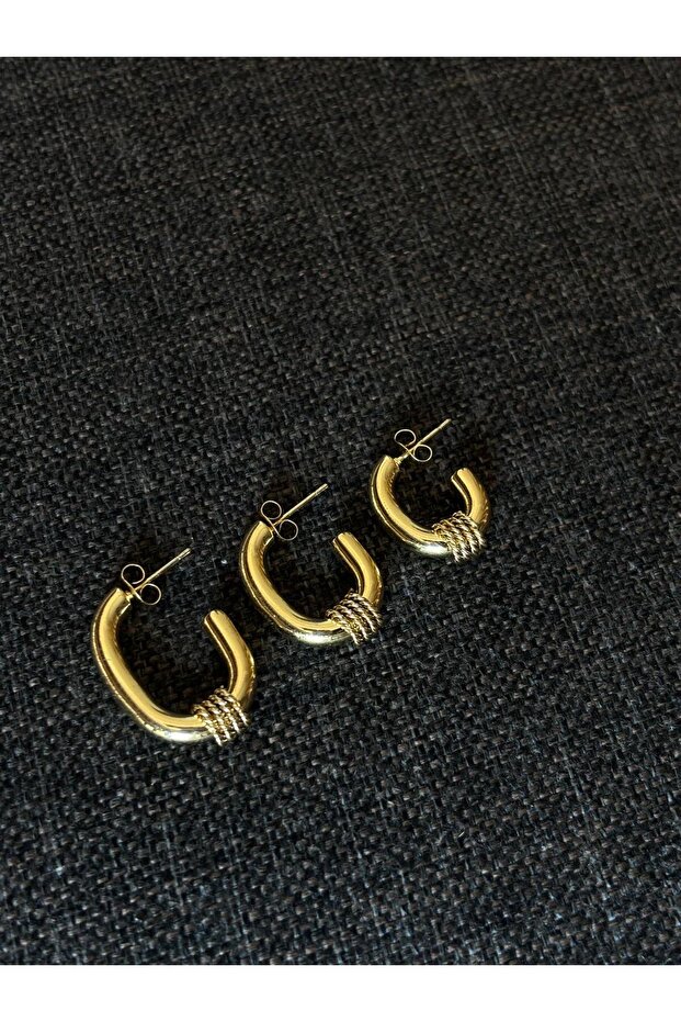 Çelik Gold Üçlü Küpe