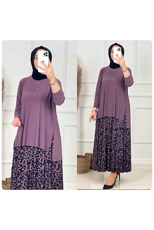 Leopard Patterned Sandy Skirt Suit - 3