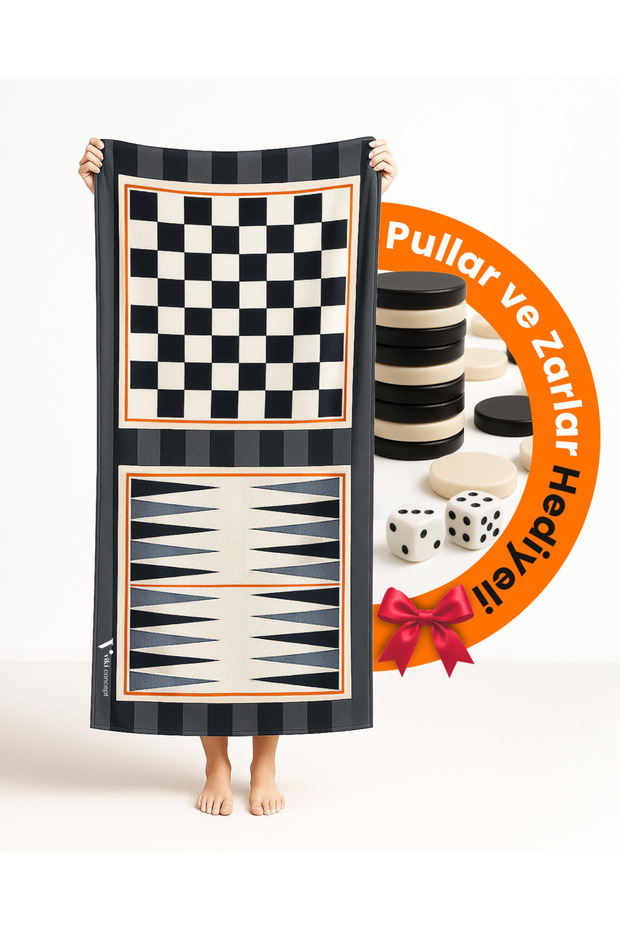 منشفة شاطئ منقوشة للعبة - لعبة الطاولة والشطرنج - رمادي - 1