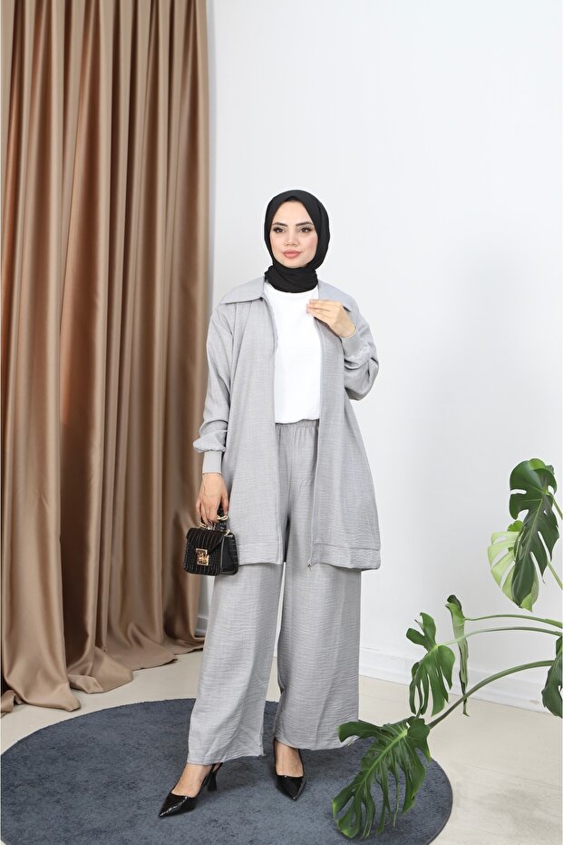 Zippered Linen Blend Suit