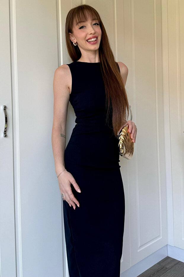 Rochie Midi Neagră Drapeli - 8