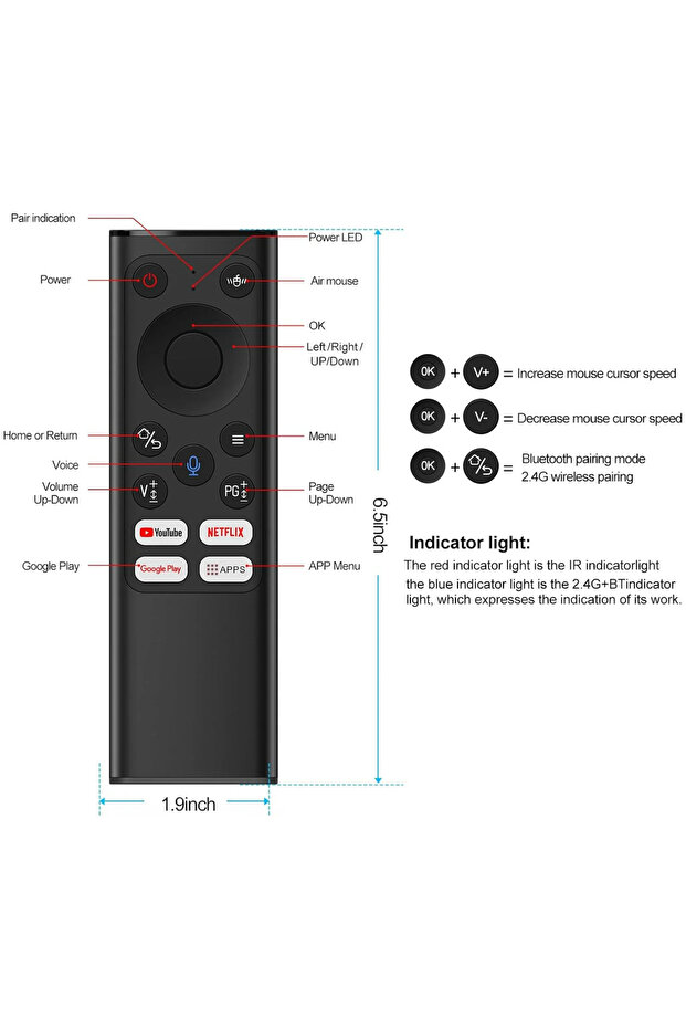 4-in-1 Rechargeable Voice Air Mouse Remote with Mini Wireless Keyboard – 2.4G RF, USB-C, Gyroscope - 3