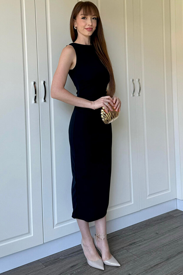 Rochie Midi Bleumarin Drapeli - 8