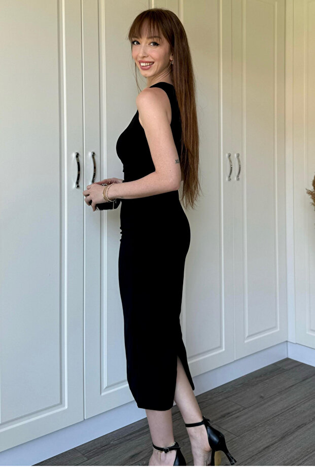Rochie Midi Neagră Drapeli - 5