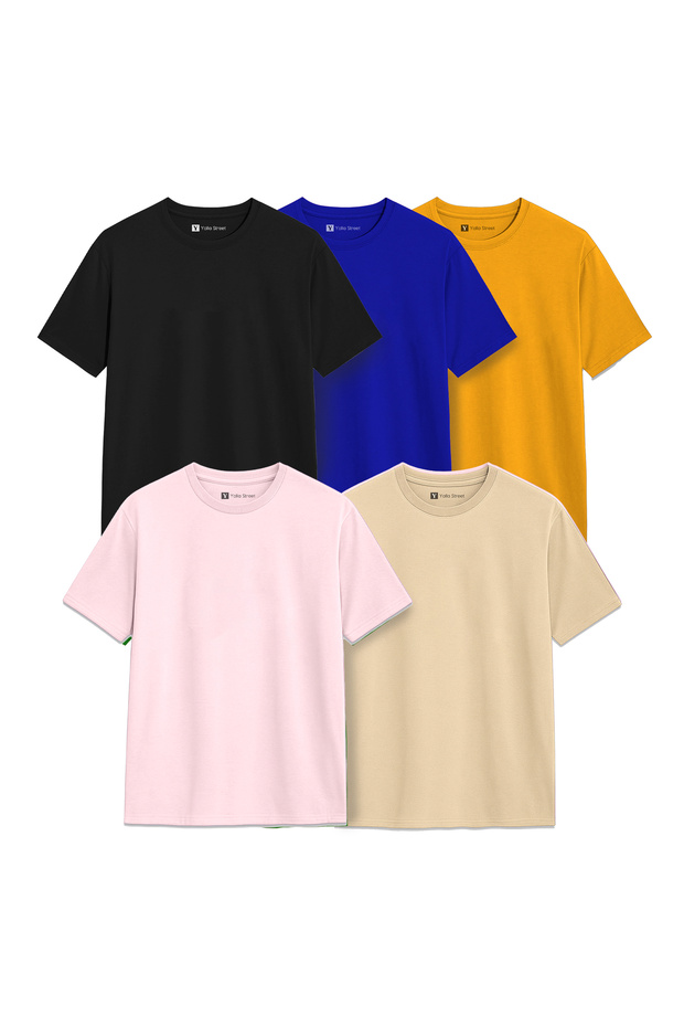 Pack of 5 Solid Colors Men’s Plain T-Shirt 100% Cotton Round Neck Short Sleeve Breathable GSM-190