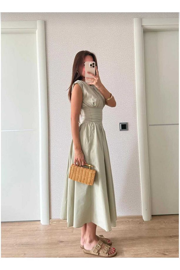 Karpuz Kollu Midi Boy Elbise 583151 - 4