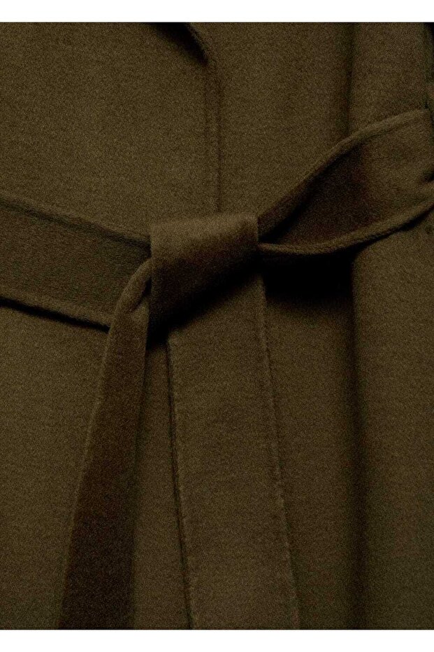 Ręcznie robiony długi płaszcz z paskiem - 6