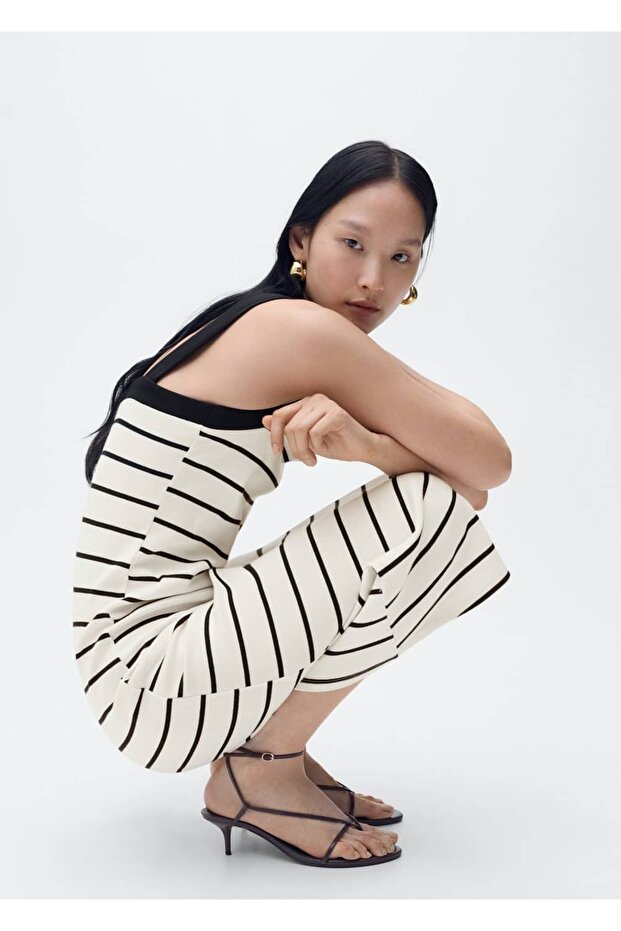 Çizgili midi boy elbise - 6