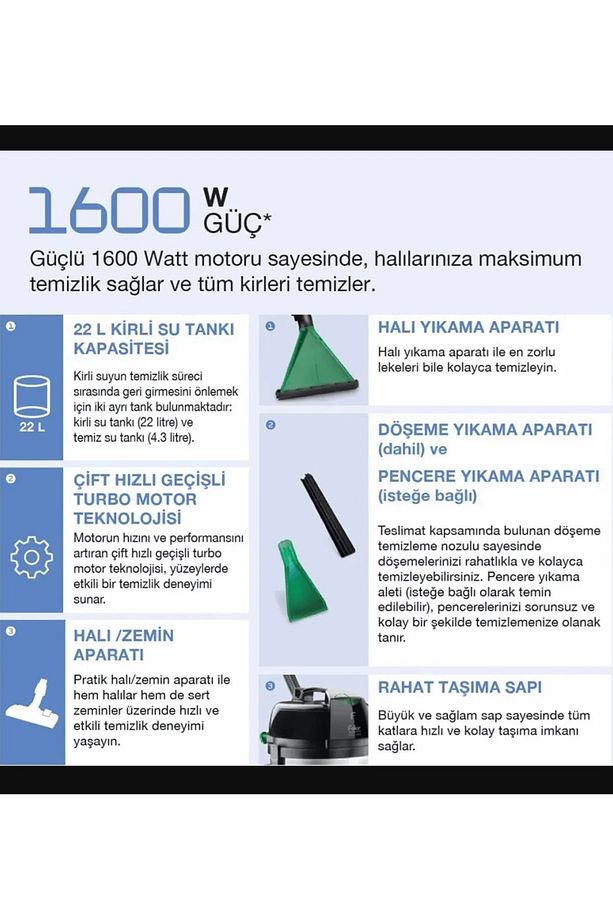 Islak & Kuru Halı Ve Ev Temizleme Makinesi - Yüksek Performanslı - 4