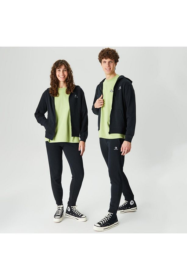 Go-to Embroidered Star Chevron Unisex Siyah Kapüşonlu Eşofman Üstü - 3