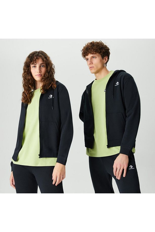 Go-to Embroidered Star Chevron Unisex Siyah Kapüşonlu Eşofman Üstü - 1