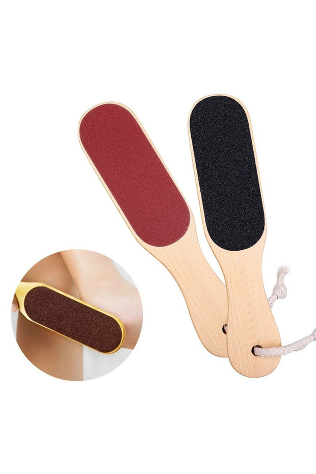 1 Adet Ahşap Saplı Topuk Törpüsü Ponza Taşlı Çift Taraflı Ayak Bakım Törpüsü - 2