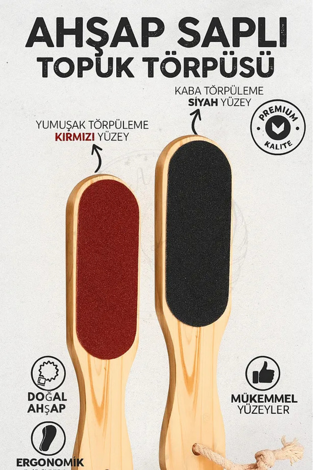 1 Adet Ahşap Saplı Topuk Törpüsü Ponza Taşlı Çift Taraflı Ayak Bakım Törpüsü - 1