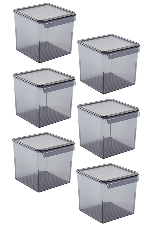 6-Piece Refrigerator Organizer with Lid, In-Cabinet Organizer Storage Container Set 165*178*160 mm - Transparent Black