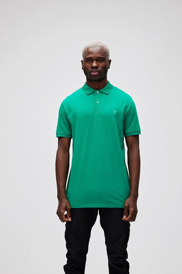 Stark green polo collar men's t-shirt