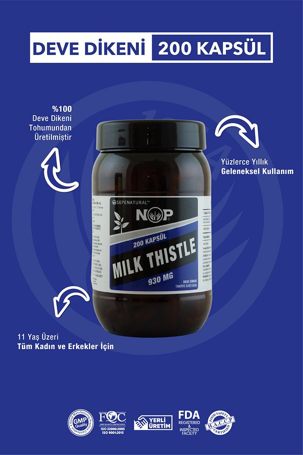 Nop Devedikeni 200 Kapsül 930 Mg Milk Thistle Seed Deve Dikeni - 3