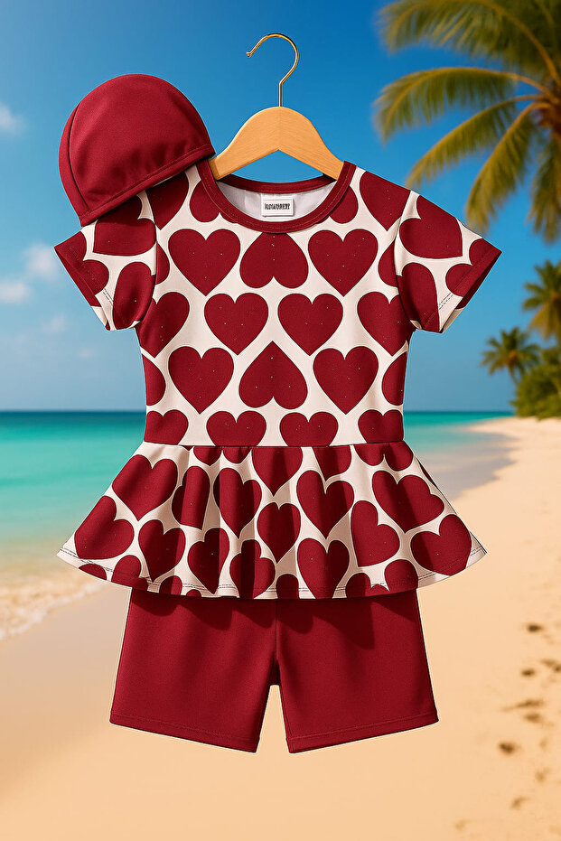 Three Piece Girl's Bonneted Swimsuit
