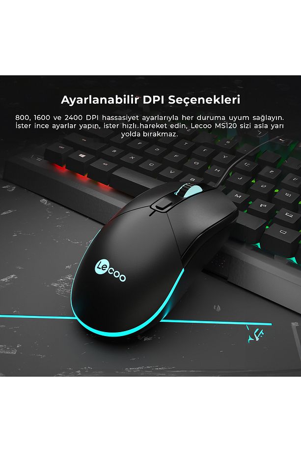 Ms120 Usb Kablolu 2400dpı 4 Tuşlu Rgb Led Aydınlatmalı Optik Gaming Optik Mouse Siyah - 3