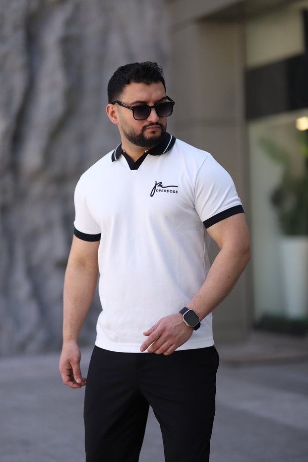 Men's Cotton Fabric Slim Fit White Polo Neck T-Shirt